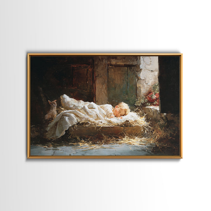 Gentle Nativity Hush | Framed Canvas Print | Christian Art Print | Christmas Wall Art | Jesus Art Print | Subtle Christian Art | Christian