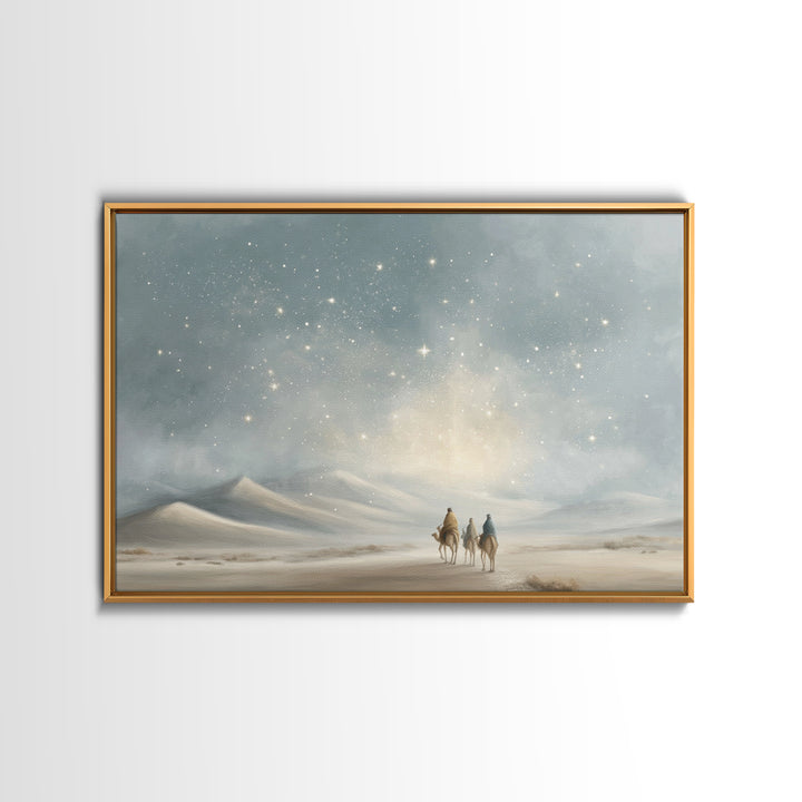 Desert Night Journey, Framed Canvas Print, Christian Art Prints, Jesus Painting, Christmas Art Prints, Christian Decor For Home, Modern Chr