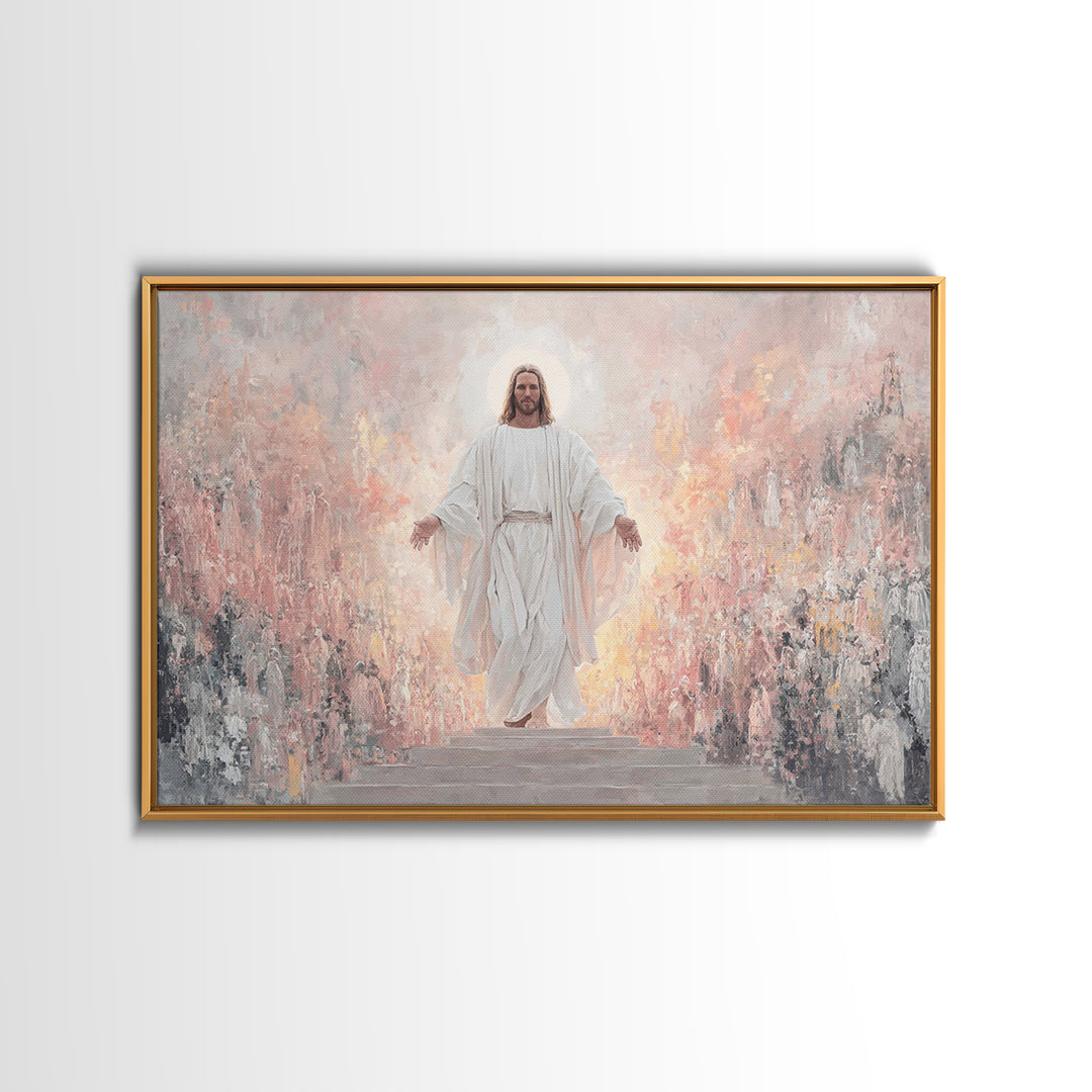 Heaven’s Welcome, Framed Canvas Print, Christian Wall Art, Jesus Painting, Christian Art Canvas, Christian Art Prints, Christian Art Work