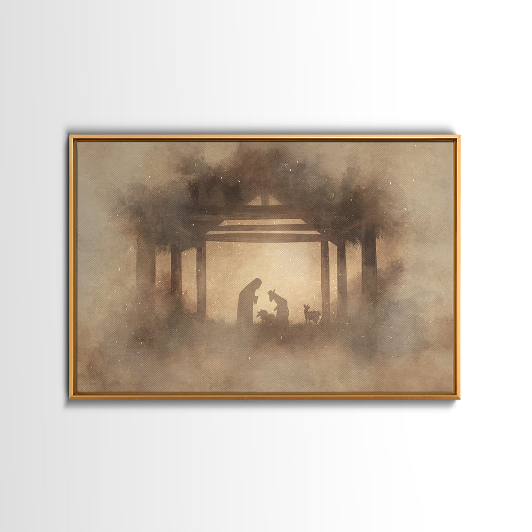 Silent Manger Calm, Framed Canvas Print, Christmas Art, Christian Wall Art, Christian Christmas Art, Christian Art Canvas, Christian Decor
