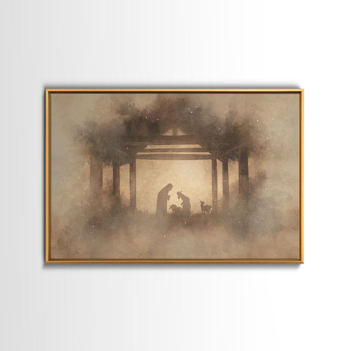 Silent Manger Calm, Framed Canvas Print, Christmas Art, Christian Wall Art, Christian Christmas Art, Christian Art Canvas, Christian Decor