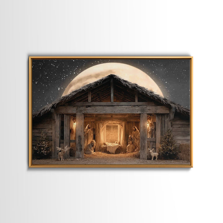 Moonlit Nativity, Framed Canvas Print, Christmas Art, Christian Wall Art, Christian Christmas Decor, Christian Art Canvas, Christmas Art Pr