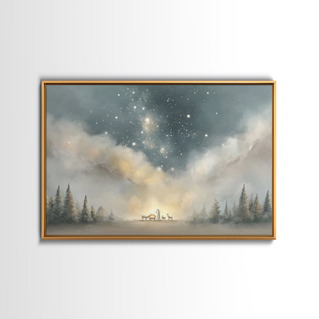 Starry Night Miracle, Framed Canvas Print, Christian Wall Art, Christmas Art, Christian Art Canvas, Christian Christmas Art, Christian Gift