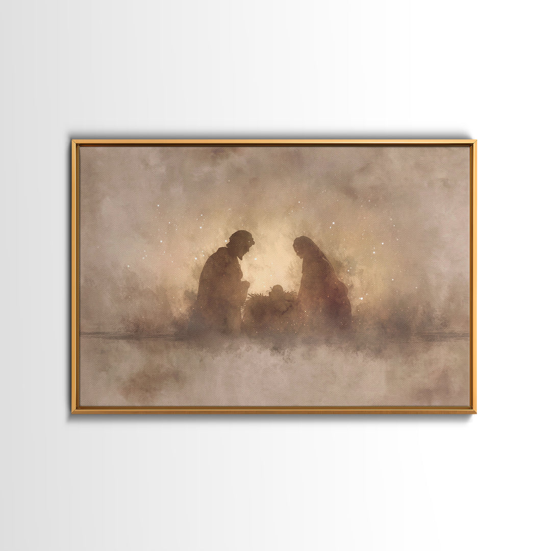 Holy Family Silhouette – Framed Canvas Print – Christian Christmas Art – Christian Art Canvas – Christmas Art – Christian Wall Art – Christ