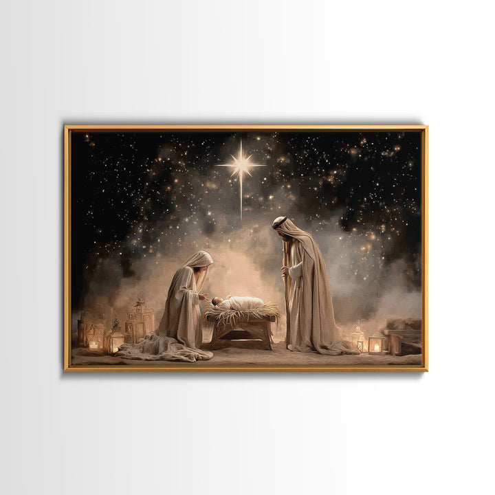Blessed Night – Framed Canvas Print – Christian Wall Art – Christian Christmas Art – Christian Gift – Jesus Painting – Christian Art Canvas