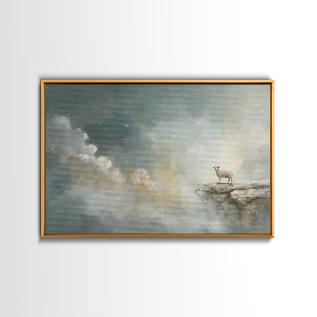 Cloudside Lamb – Framed Canvas Print – Christian Wall Art – Christian Art Canvas – Minimalist Christian Art – Modern Christian Art – Christ