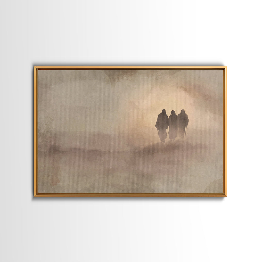 Three On The Road – Framed Canvas Print – Christian Wall Art – Christian Art Print – Christian Gift Ideas – Abstract Christian Art – Jesus