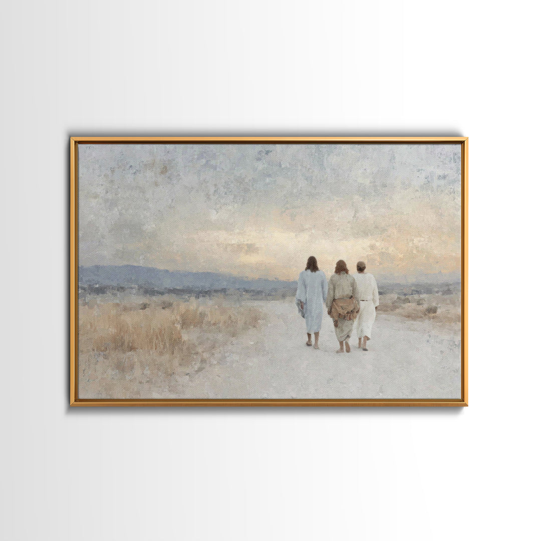 Quiet Morning Walk | Framed Canvas Print | Christian Wall Art | Christian Art Canvas | Large Jesus Painting | Subtle Christian Art | Christ
