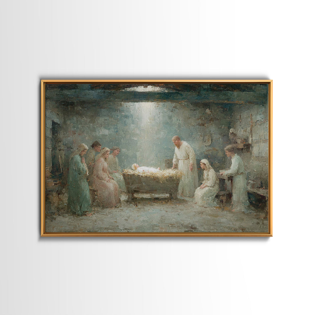 Holy Nativity – Framed Canvas Print – Christian Christmas Art – Birth Of Jesus Painting – Christian Wall Art – Christian Art Canvas
