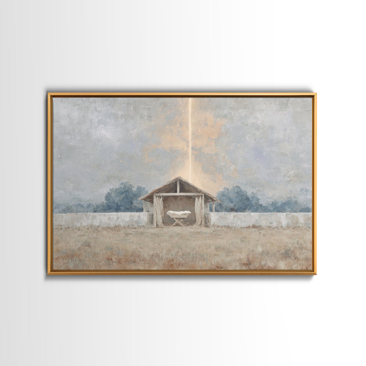 Manger Dawn, Framed Canvas Print, Christian Wall Art, Christian Christmas Art, Christian Art Canvas, Jesus Painting
