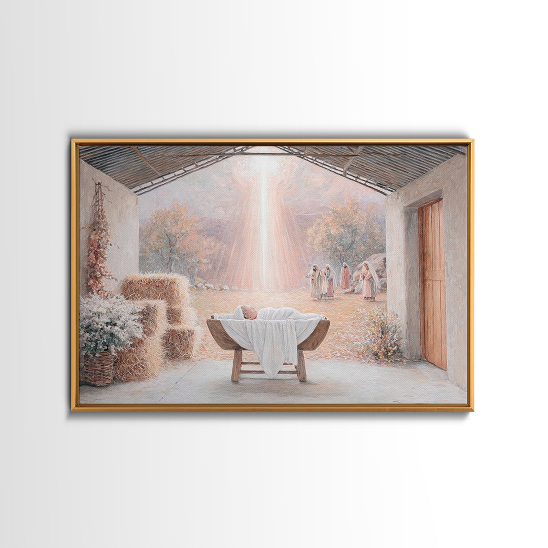 Divine Arrival – Framed Canvas Print – Christian Art Canvas – Christian Christmas Art – Christian Wall Art – Jesus Painting