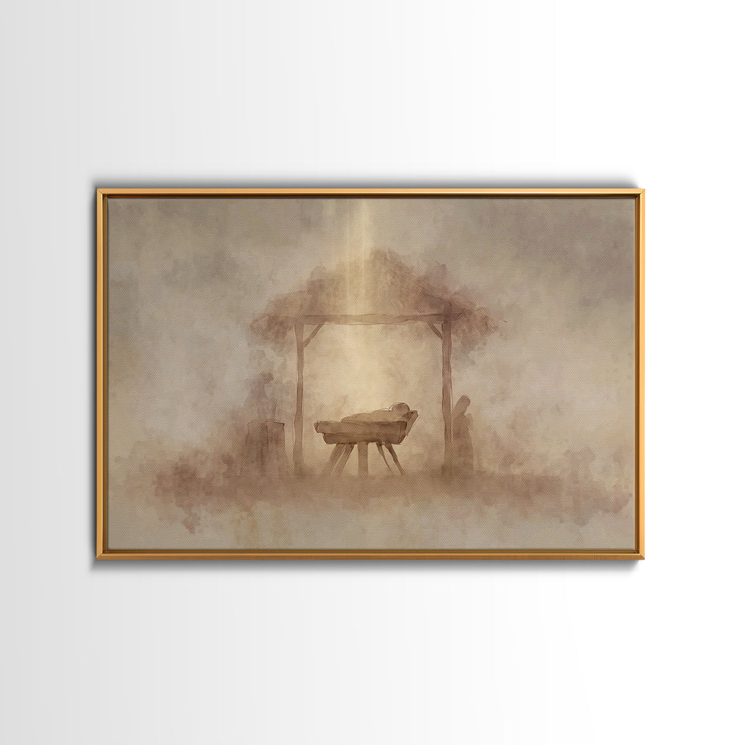 Sacred Manger – Framed Canvas Print – Christian Wall Art – Christian Christmas Art – Christian Art Canvas – Jesus Painting