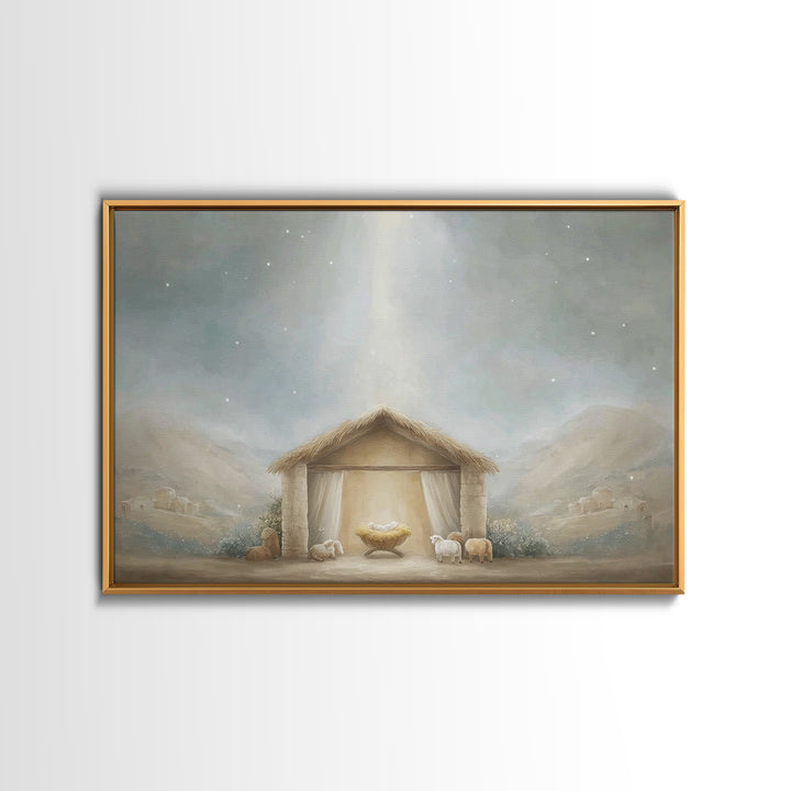 Humble Birth, Framed Canvas Print, Christian Christmas Art, Christian Wall Art, Christian Art Canvas, Jesus Painting
