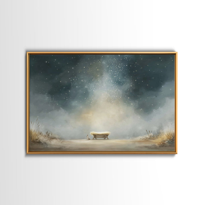 Holy Night Manger – Framed Canvas Print – Christian Wall Art – Christian Christmas Art – Jesus Painting – Christmas Canvas Wall Art