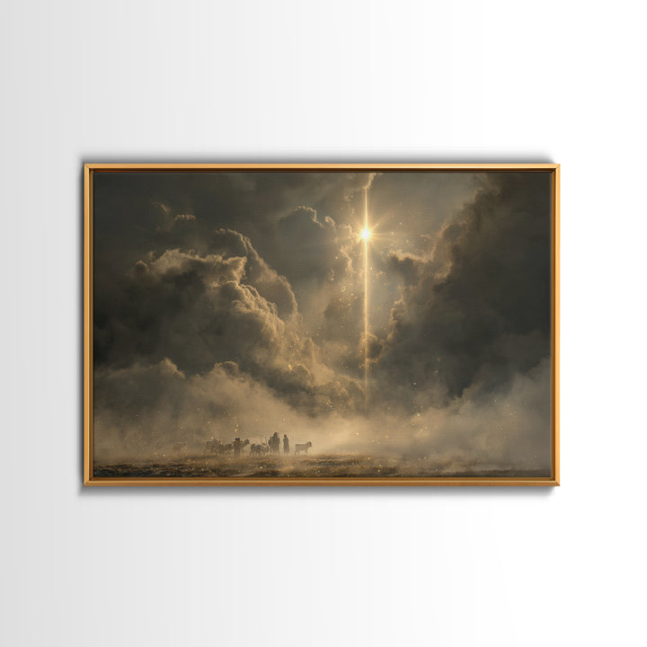 Heavenly Sign – Framed Canvas Print – Christmas Wall Art – Christian Art Canvas – Christian Christmas Art – Moody Christmas Art