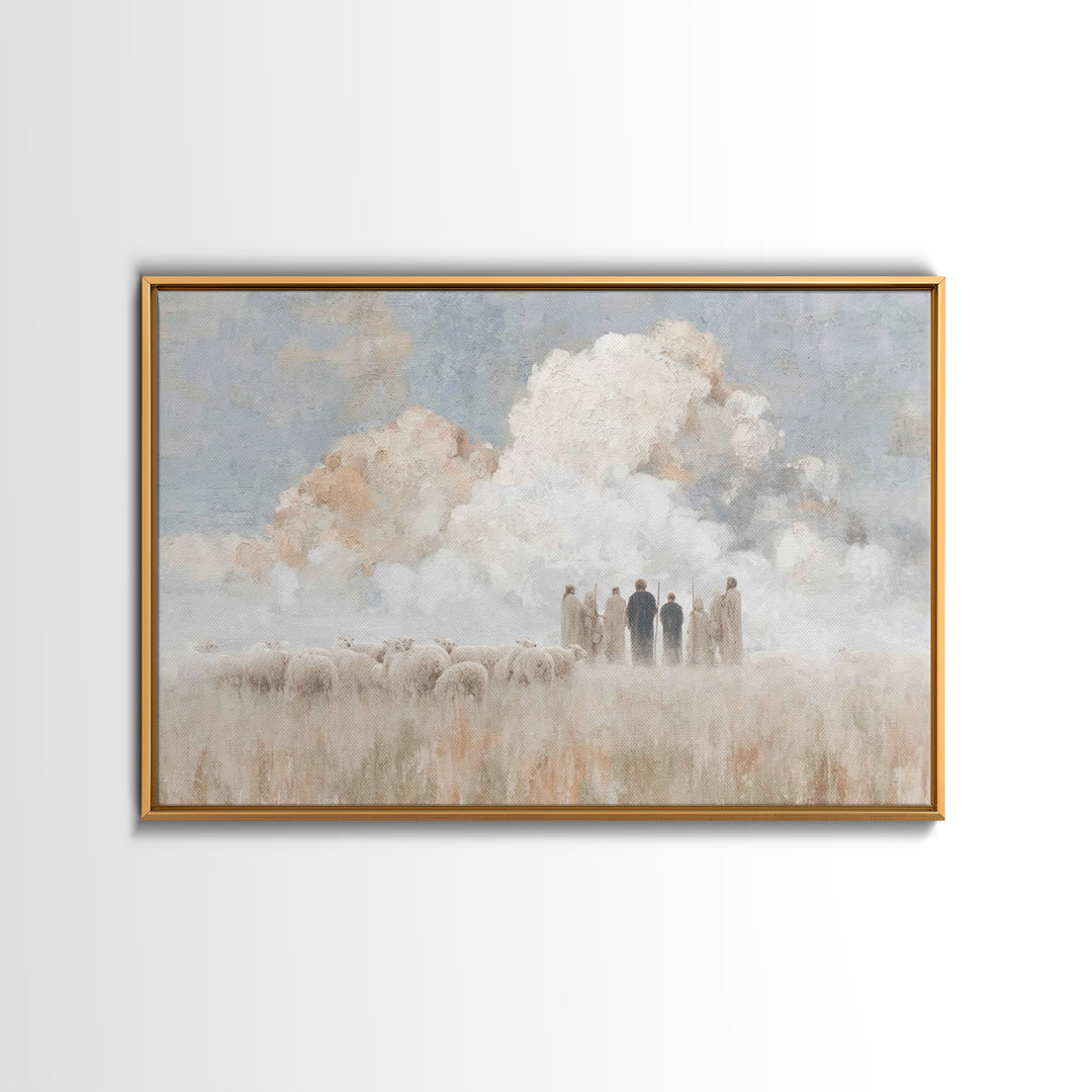 Cloudside Shepherds – Framed Canvas Print – Christian Art Canvas – Christian Christmas Art – Christmas Wall Art – Pastoral Christian Art