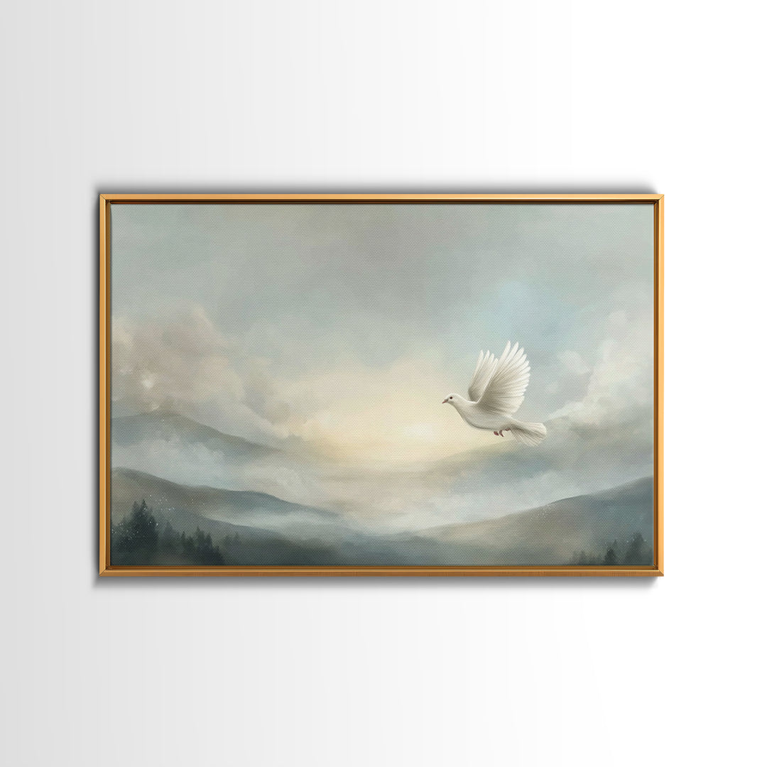 Heavenly Dove Light, Framed Canvas Print, Christian Wall Art, Christian Art Canvas, Christmas Art Prints, Christian Gift, Subtle Christian