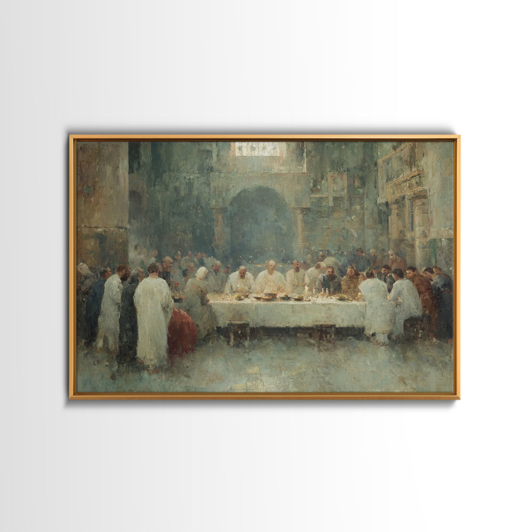 Holy Supper Glow, Framed Canvas Print, Christian Wall Art, Christian Art Canvas, Christian Paintings, Jesus Art Print, Christian Decor