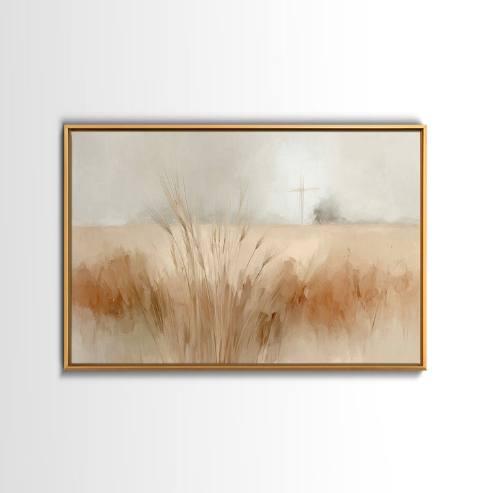 Cross And Harvest | Framed Canvas Print | Christian Wall Art | Christian Art Canvas | Christian Painting | Christmas Art Work | Christian D