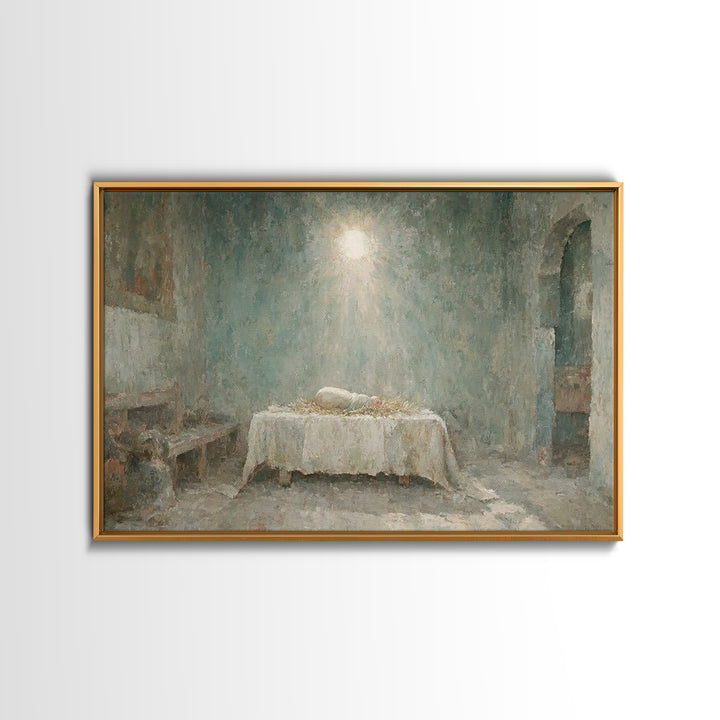Silent Birth Dawn – Framed Canvas Print – Christmas Wall Art – Christian Art – Christian Christmas – Jesus Christmas Art – Christmas Canvas