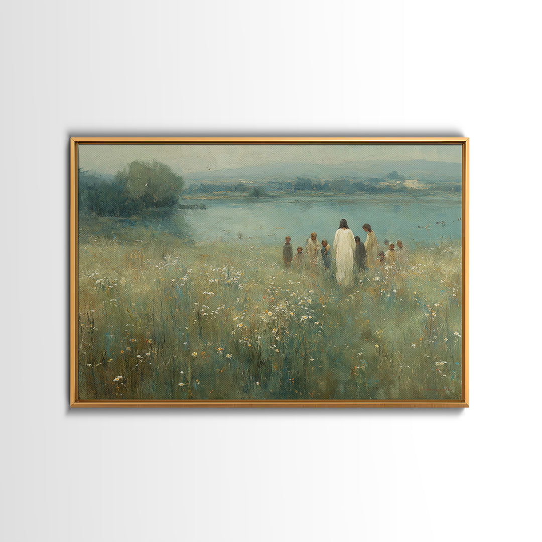 Graceful Pasture, Framed Canvas Print, Jesus Painting, Christian Wall Art, Christmas Art Prints, Christian Art Canvas