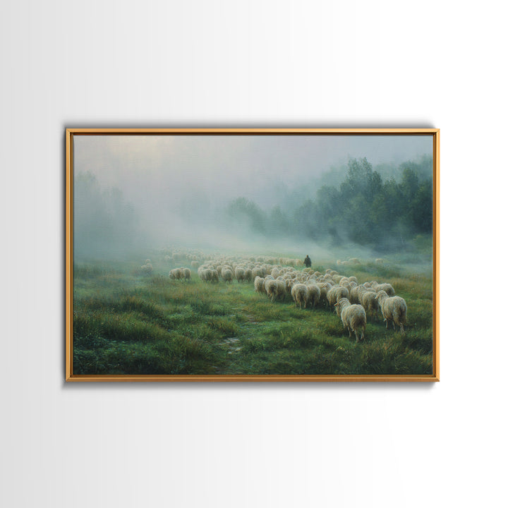 Gentle Pasture Light – Framed Canvas Print – Christian Art Canvas – Christian Decor – Jesus Painting – Christmas Wall Art – Modern Christia