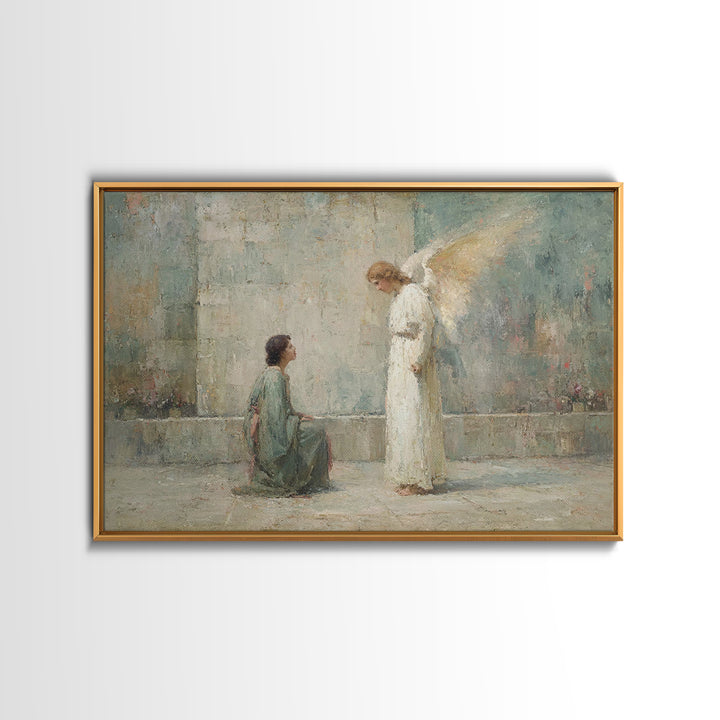 Heavenly Greeting – Framed Canvas Print – Christian Wall Art – Christian Art Canvas – Vintage Christian Art – Christian Painting – Christma