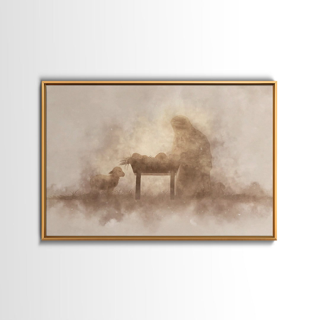 Humble Dawn Peace – Framed Canvas Print – Christmas Wall Art – Christian Christmas Art – Jesus Painting – Christian Art Canvas – Christmas