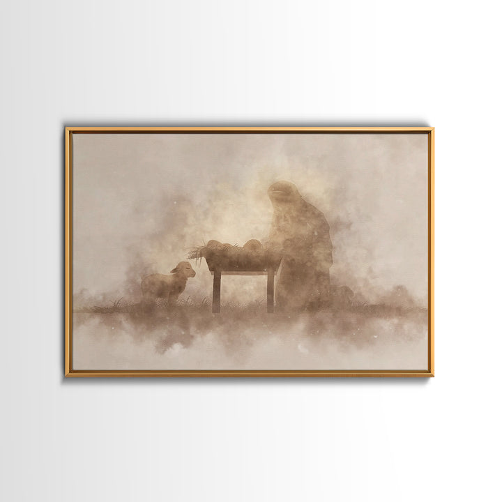 Humble Dawn Peace – Framed Canvas Print – Christmas Wall Art – Christian Christmas Art – Jesus Painting – Christian Art Canvas – Christmas