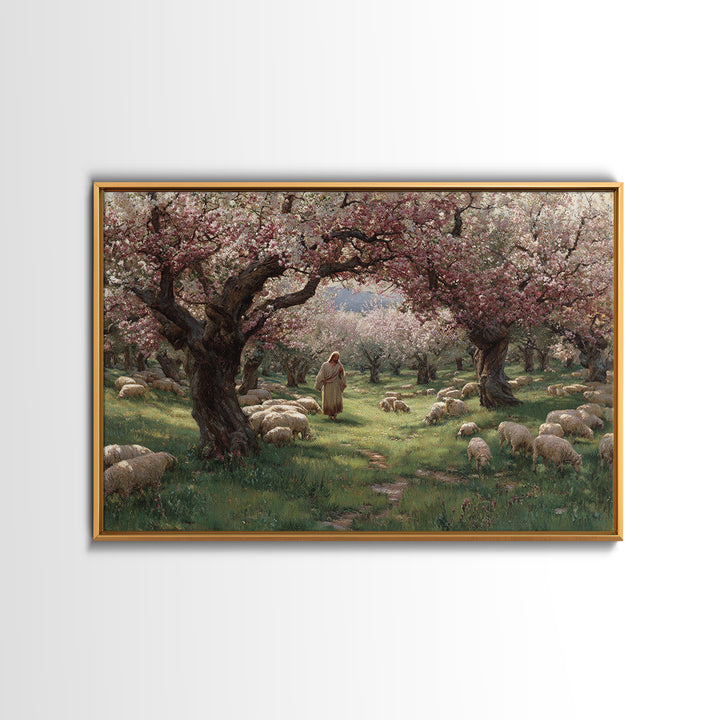 Shepherd’s Garden – Framed Canvas Print – Jesus Painting – Christian Wall Art – Christian Art Canvas – Pastoral Scenery – Christian Christm