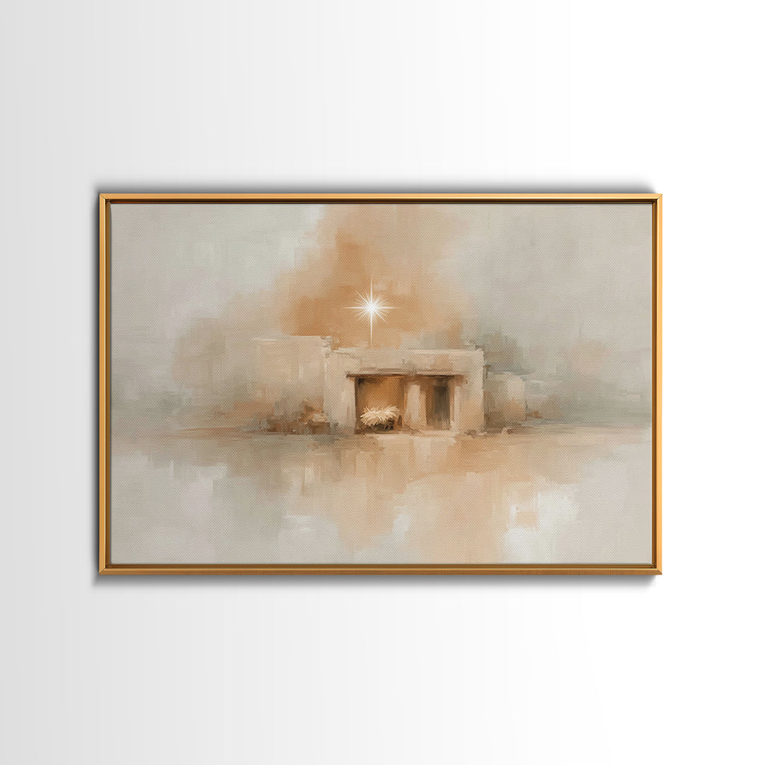 Golden Chapel Stillness – Framed Canvas Print – Christian Christmas Decor – Christmas Art Work – Christian Art Print – Christmas Wall Art