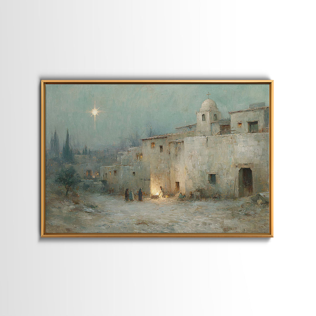 Frosted Chapel Glow | Framed Canvas Print | Christian Art Work | Christian Christmas Art | Christmas Canvas Wall Art | Christian Decoration