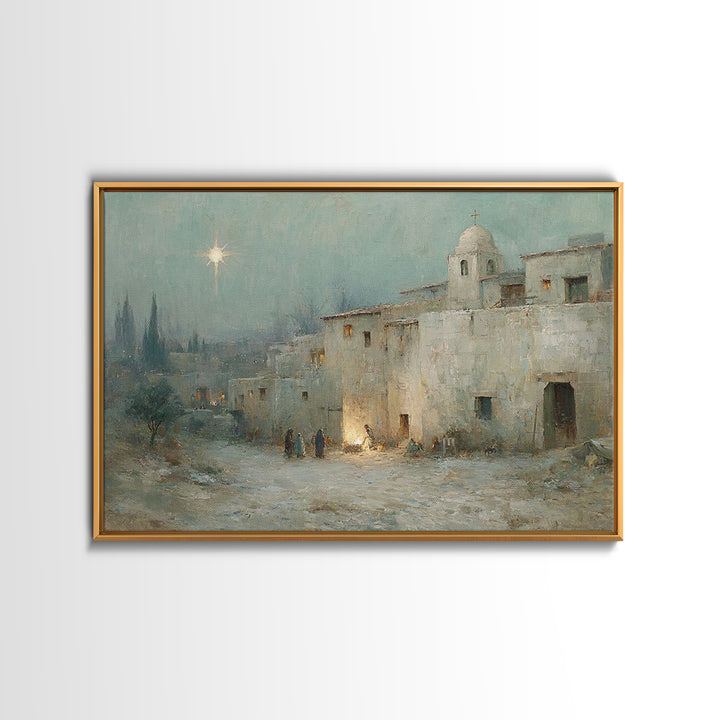 Frosted Chapel Glow | Framed Canvas Print | Christian Art Work | Christian Christmas Art | Christmas Canvas Wall Art | Christian Decoration