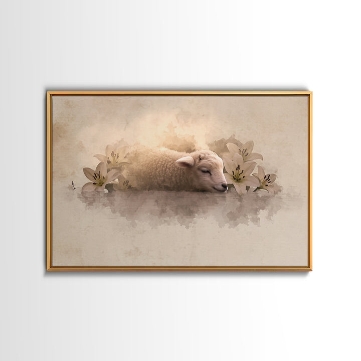 Lamb Of Peace – Framed Canvas Print – Christian Wall Art – Christian Art Canvas – Jesus Painting – Pastoral Scenery – Christian Christmas A