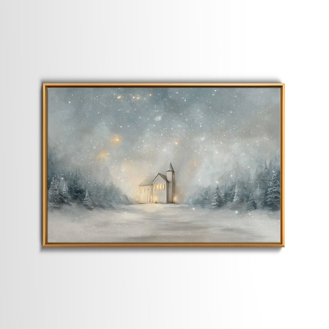 Starry Night Sanctuary, Framed Canvas Print, Christian Wall Art, Christmas Canvas Wall Art, Moody Christmas Art, Christian Christmas Decora