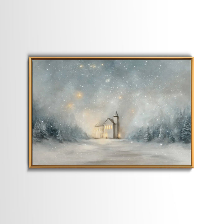 Starry Night Sanctuary, Framed Canvas Print, Christian Wall Art, Christmas Canvas Wall Art, Moody Christmas Art, Christian Christmas Decora