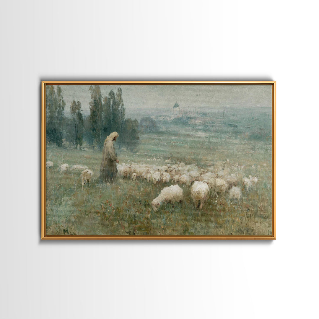 Shepherds Of Grace – Framed Canvas Print – Christian Wall Art – Jesus Painting – Christian Christmas Art – Pastoral Scenery – Christian Art