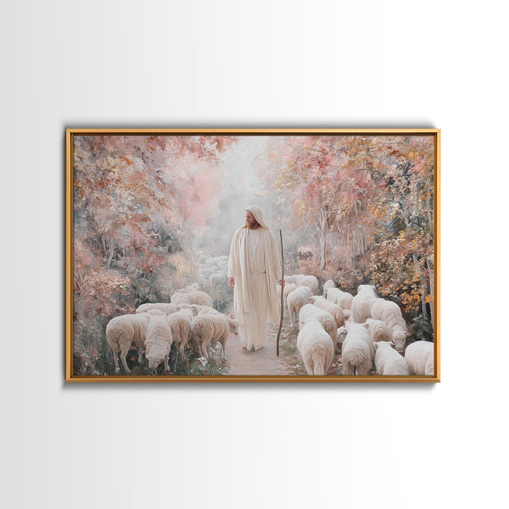 The Gentle Shepherd | Framed Canvas Print | Christian Art Canvas | Christmas Wall Art | Christian Gift Ideas | Jesus Painting | Vintage Chr