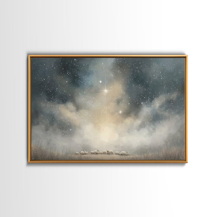 Starry Night Peace – Framed Canvas Print – Christmas Wall Art – Christian Christmas Art – Christian Art Canvas – Christian Decorations – Mo
