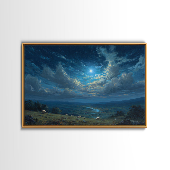 Shepherds Under Heaven – Framed Canvas Print – Christian Art Canvas – Christmas Art Prints – Christian Wall Art – Christian Christmas Art –