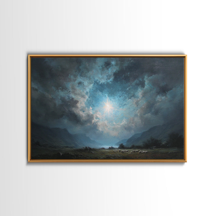 Heaven’s Valley Light | Framed Canvas Print | Christian Wall Art | Christian Art Canvas | Christmas Wall Art | Blue Christian Art | Christi