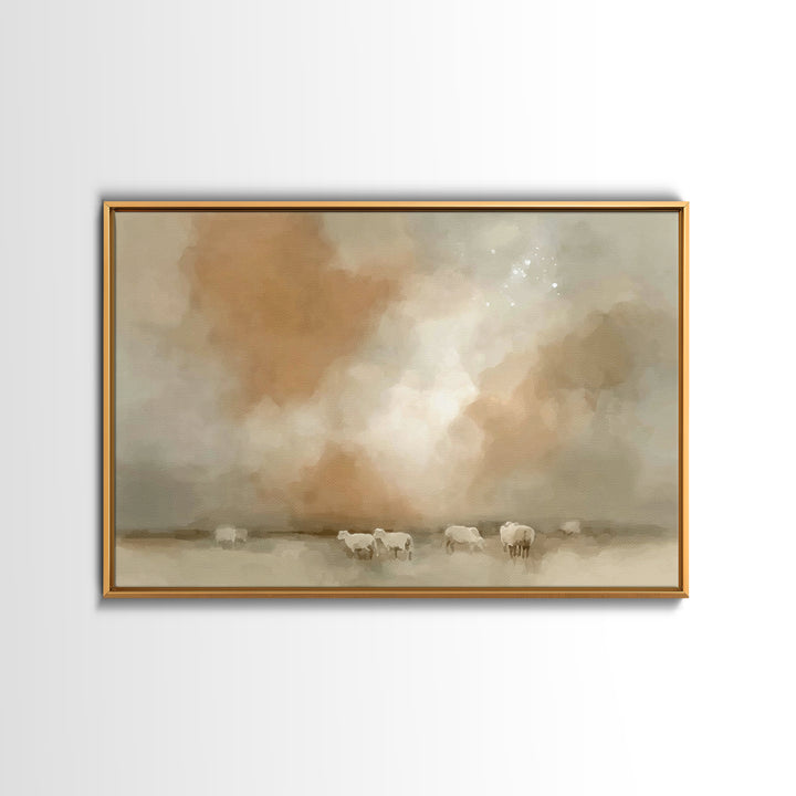 Shepherds In Stillness – Framed Canvas Print – Christian Art Canvas – Subtle Christian Art – Christmas Wall Art – Christian Christmas Art –