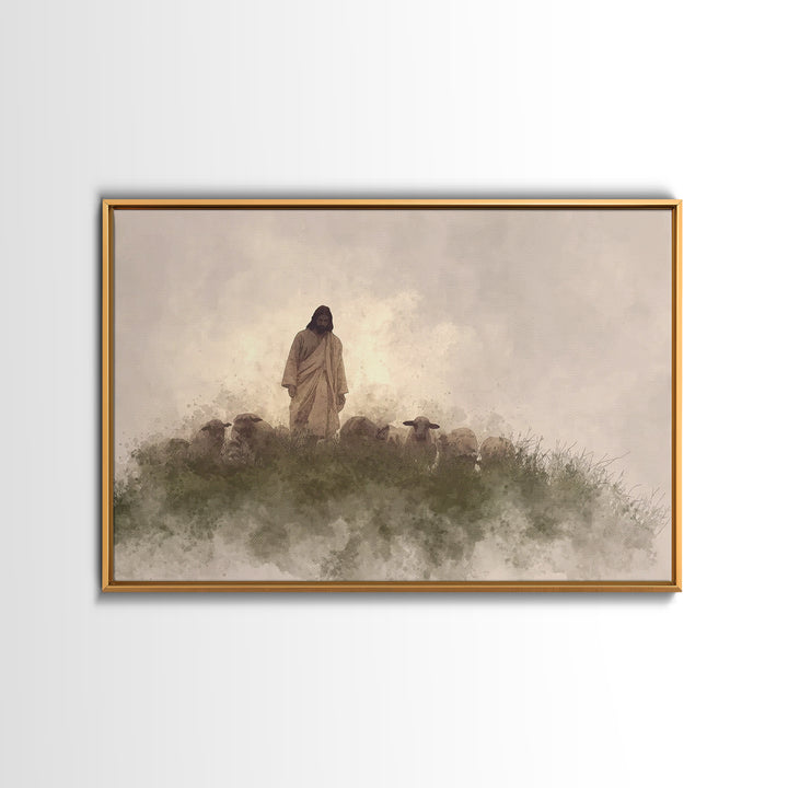 Watchful Shepherd Calm – Framed Canvas Print – Christian Wall Art – Jesus Painting – Christian Art Canvas – Subtle Christian Art – Christia