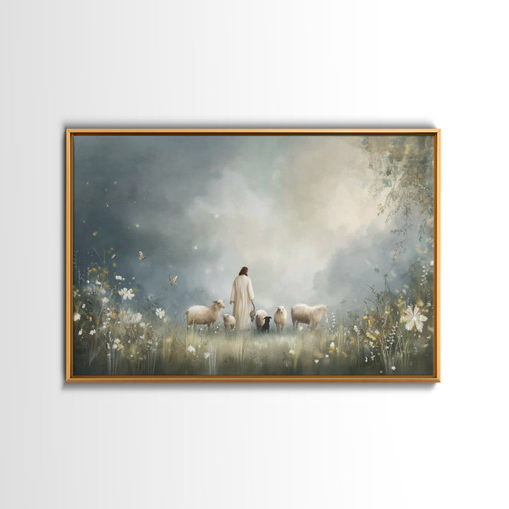 Garden Of The Shepherd, Framed Canvas Print, Christian Art Canvas, Jesus Painting, Christian Wall Art, Christian Art Prints, Christian Gift