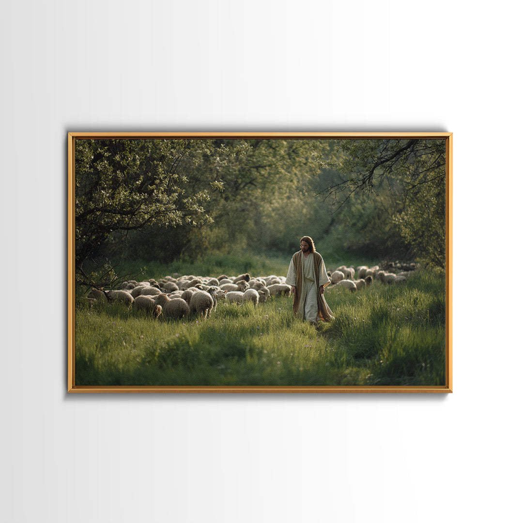 Pastoral Morning Peace – Framed Canvas Print – Christian Art Prints – Christian Wall Art – Jesus Painting – Christian Art Canvas – Subtle C