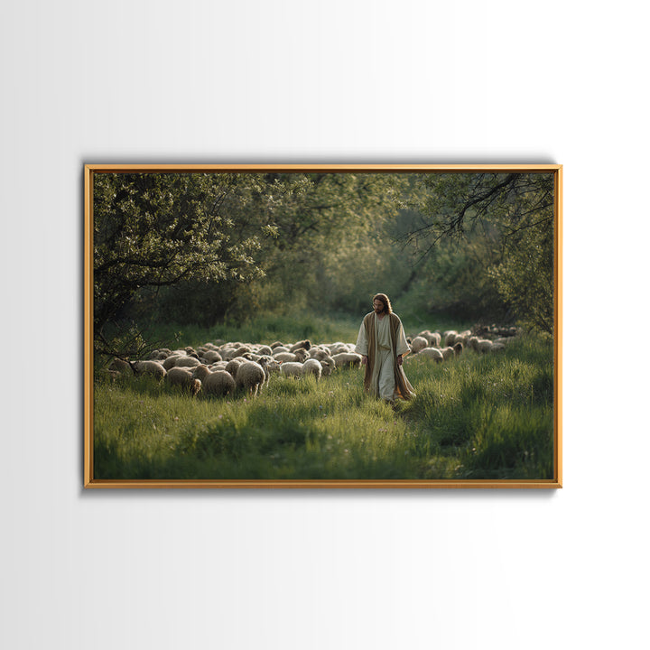 Pastoral Morning Peace – Framed Canvas Print – Christian Art Prints – Christian Wall Art – Jesus Painting – Christian Art Canvas – Subtle C