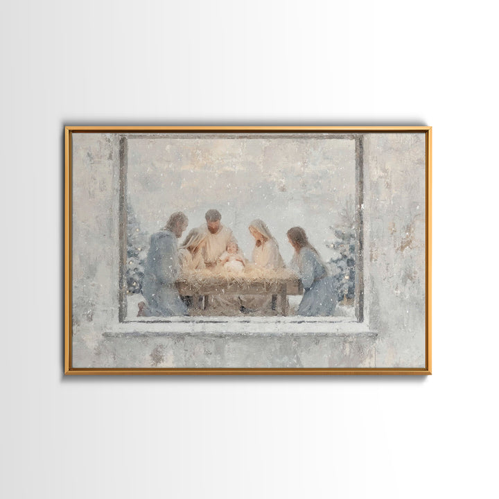 Holy Night Gathering Light – Framed Canvas Print – Christian Wall Art – Christian Art Canvas – Jesus Painting – Christian Christmas Art