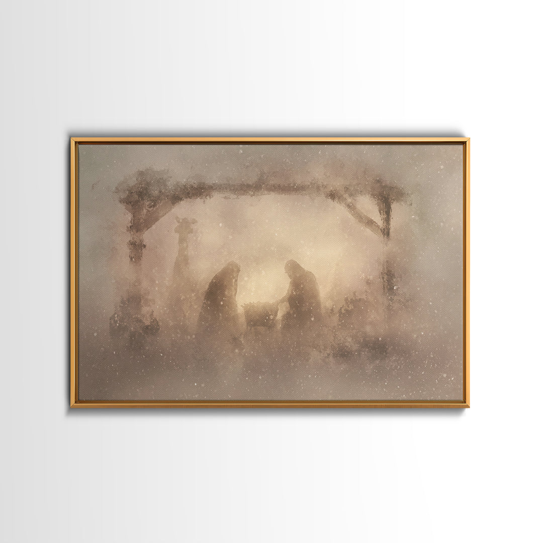 Silent Manger Wonder, Framed Canvas Print, Christian Art Canvas, Christian Christmas Art, Modern Christian Art, Jesus Painting, Christian W