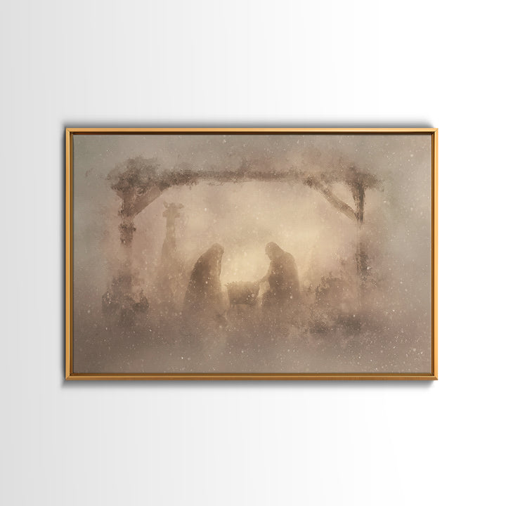 Silent Manger Wonder, Framed Canvas Print, Christian Art Canvas, Christian Christmas Art, Modern Christian Art, Jesus Painting, Christian W