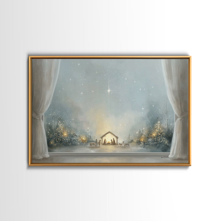 Blessed Nativity Glow – Framed Canvas Print – Christian Art Canvas – Christmas Art – Christian Wall Art – Jesus Painting – Christian Christ